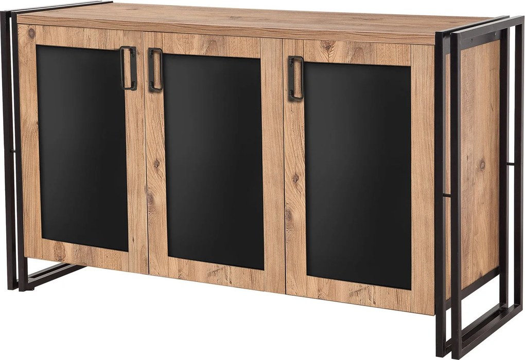 Aparador "Hakon" com 3 Portas - Pinho Atlântico e Preto - 140x80x45 cm