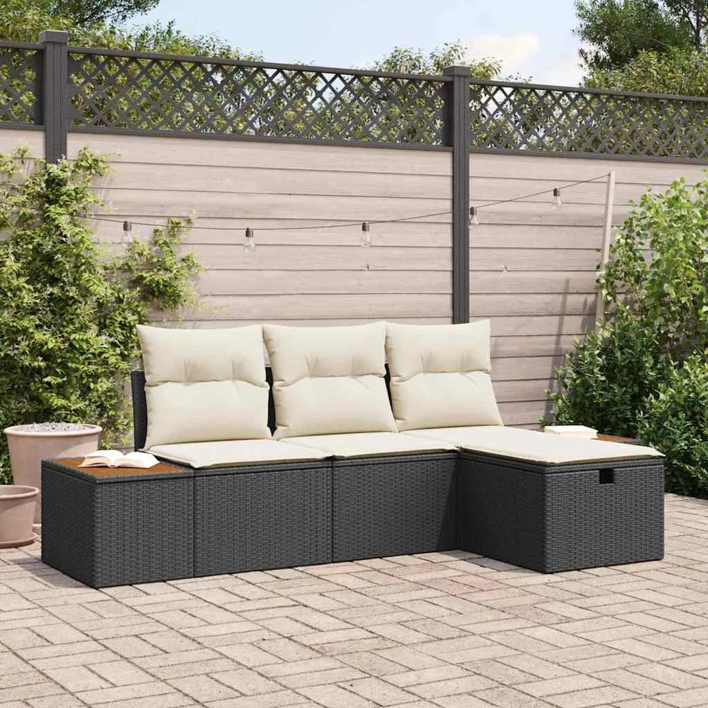 Conjunto de Sofá de Jardim vidaXL com Almofadas Preto Vime PE