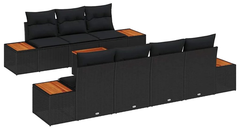 Conjunto de Sofá de Jardim vidaXL de 8 Peças com Almofadas Preto Ratta