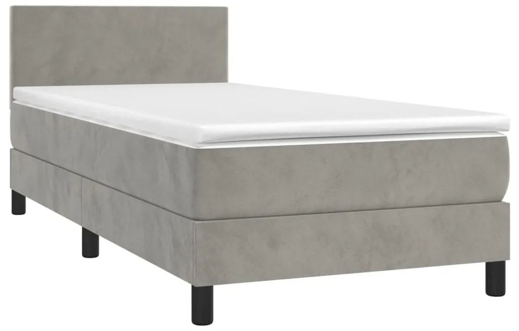 Cama box spring c/ colchão/LED 80x200 cm veludo cinzento-claro