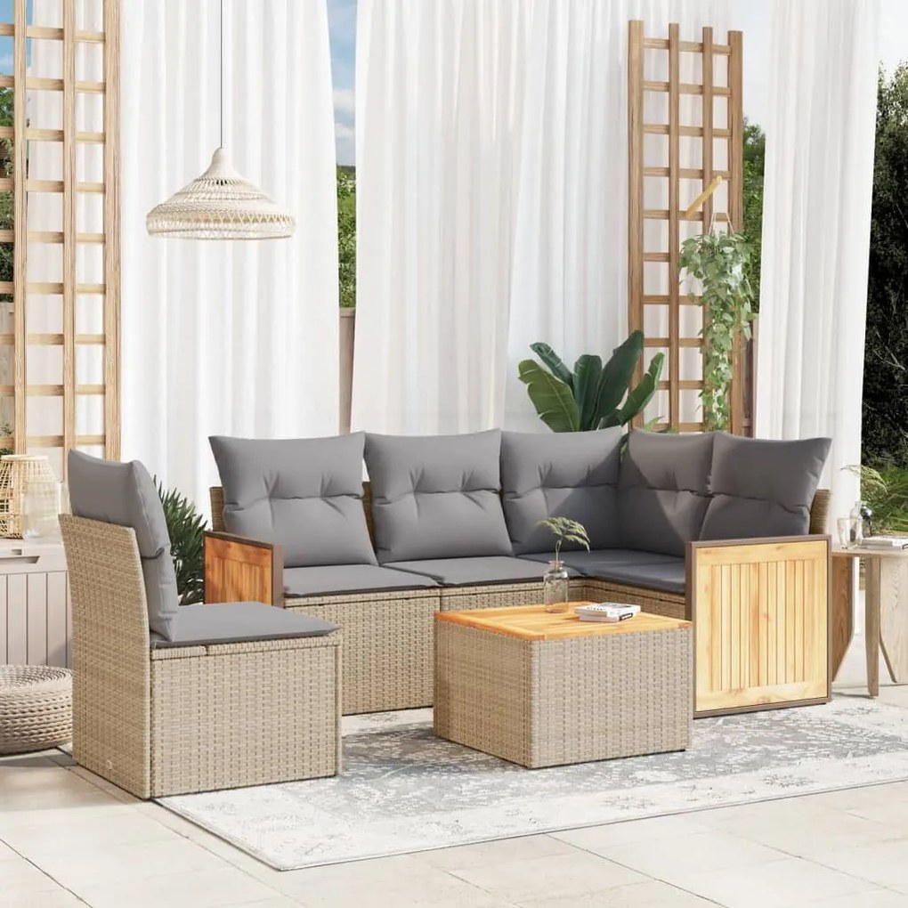 vidaXL 6 pcs conjunto de sofás p/ jardim com almofadões vime PE bege