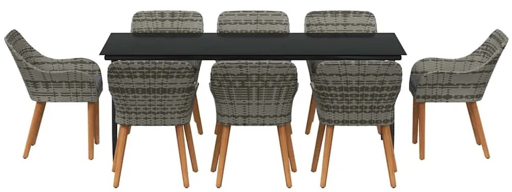 Conjunto de Jantar de Jardim com 9 Peças Cinza em Rattan Sintético