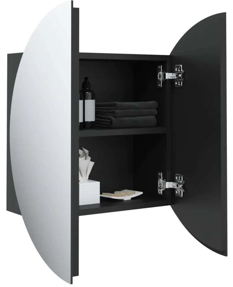 Armário casa de banho c/ espelho redondo/LED 47x47x17,5cm preto
