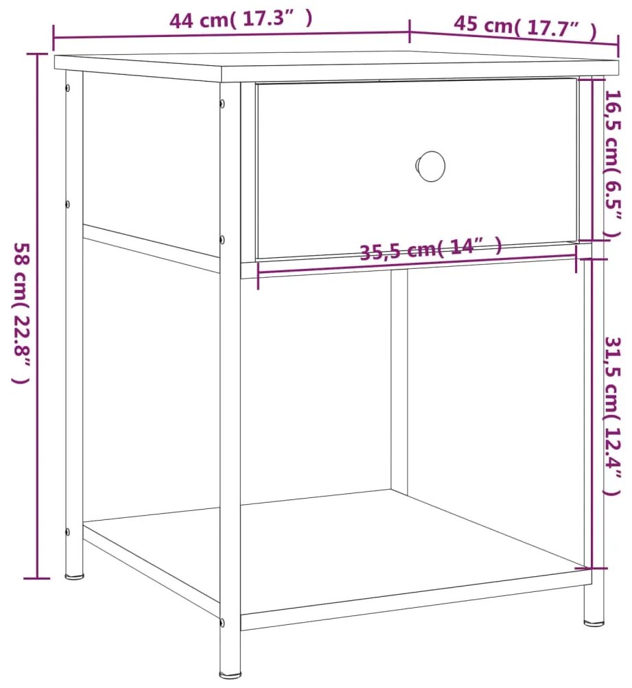 Mesa de cabeceira 44x45x58 cm derivados madeira cinzento sonoma