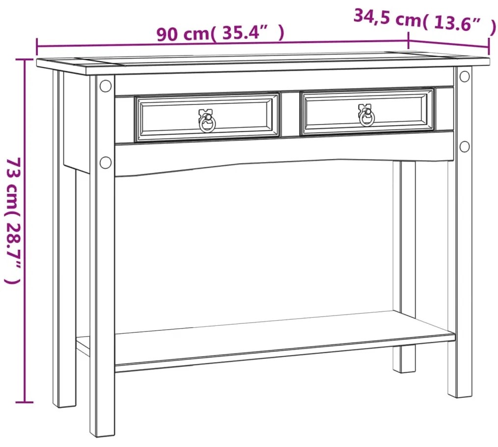 Mesa consola Corona pinho mexicano 90x34,5x73 cm branco