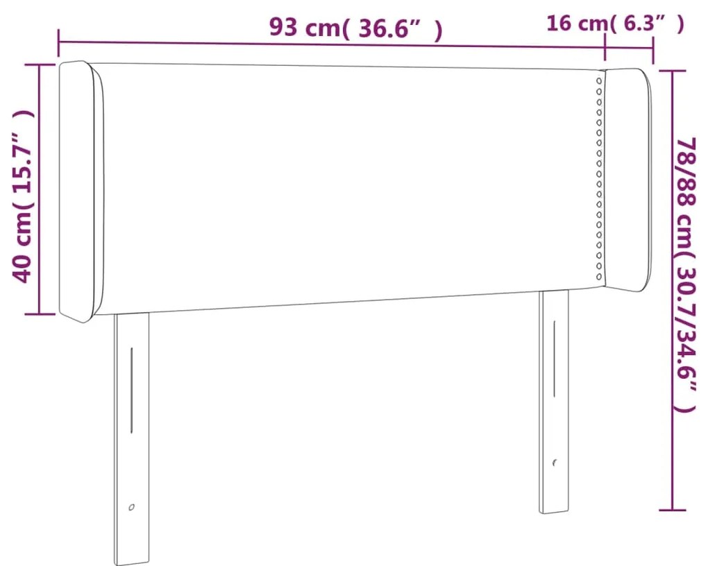 Cabeceira de cama c/ abas veludo 93x16x78/88 cm cinzento-claro