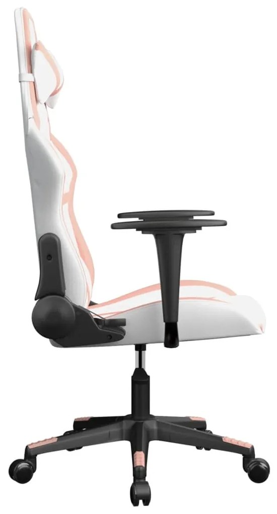 Cadeira gaming massagens couro artificial branco e rosa