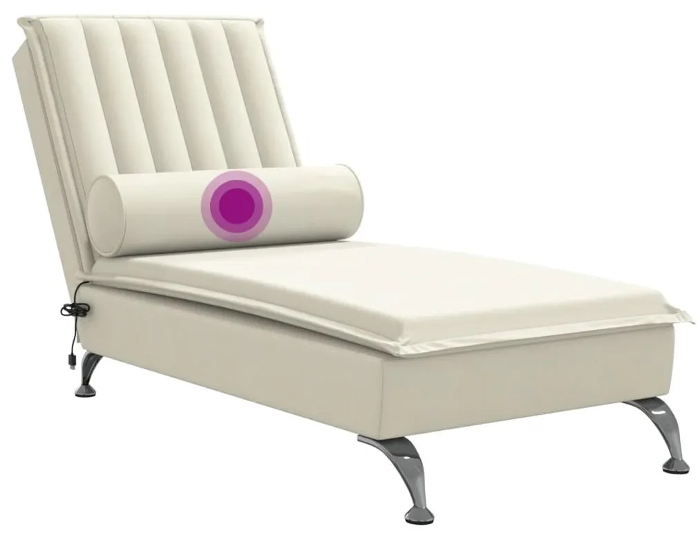 Chaise lounge de massagem com rolo veludo creme