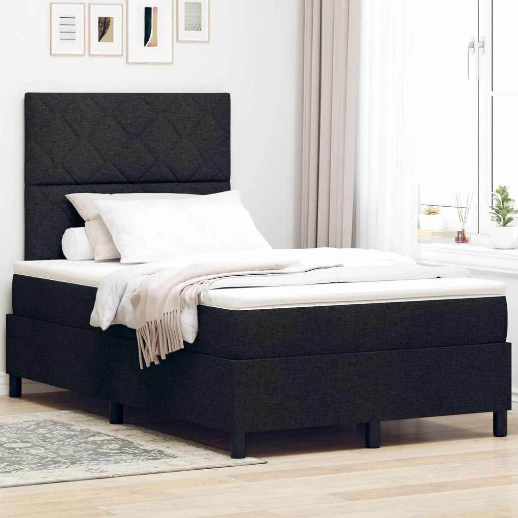 Cama Box com Colchão e Luz LED Preta 120x190 cm Tecido