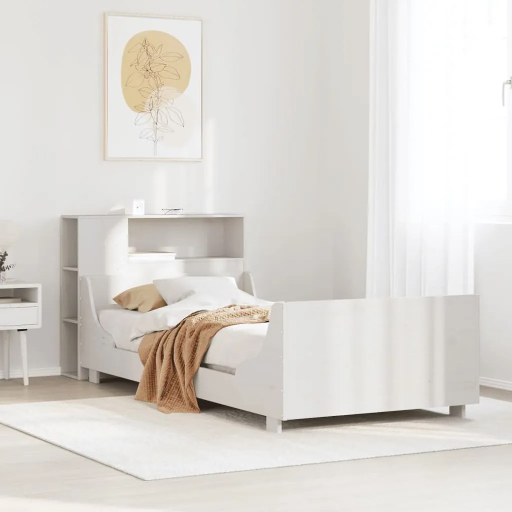 Cama sem colchão 100x200 cm madeira de pinho maciça branco