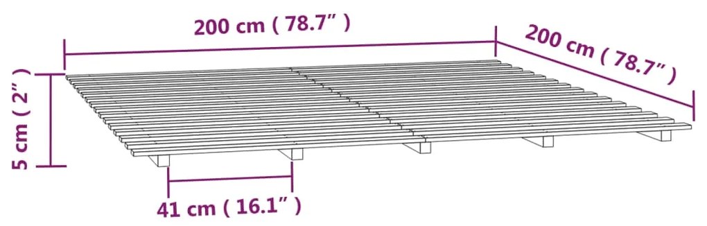 Estrutura de cama 200x200 cm madeira de pinho maciça branco