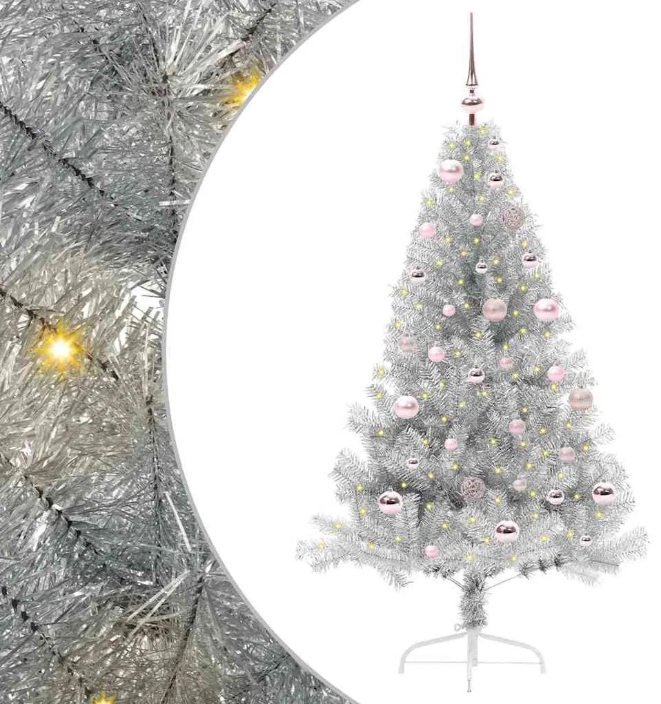 vidaXL Árvore de Natal Artificial Pré-iluminada Prateado 150 cm PET