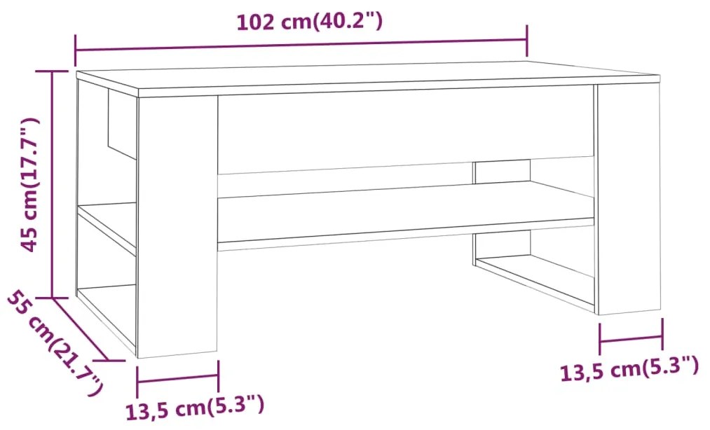 Mesa de centro 102x55x45 cm madeira processada carvalho sonoma