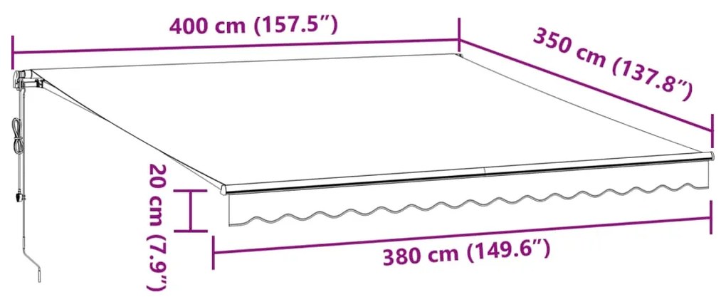 Toldo retrátil automático 400x350 cm castanho