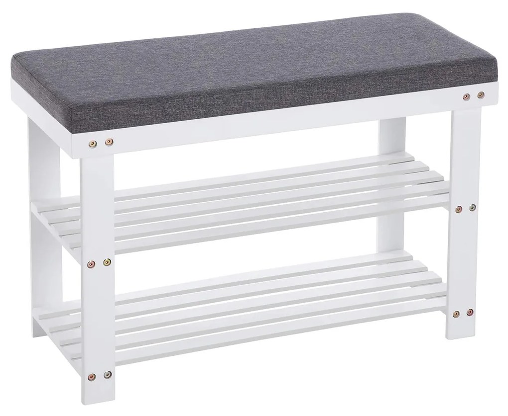 Banco de sapatos de bambu com prateleiras duplas para entrada e sala | SONGMICS | 71 x 29 x 49 cm | branco|cinza | LBS604W01.