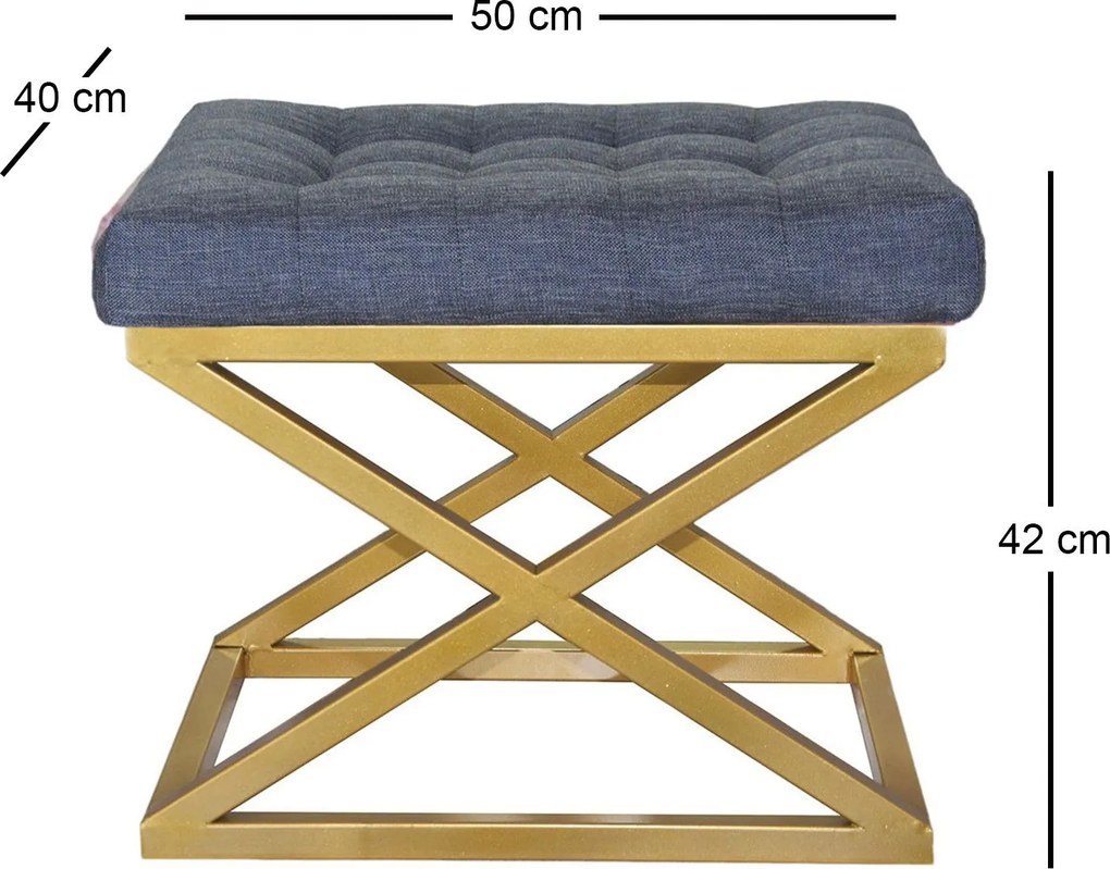 Pouffe Capraz – Dourado e Azul – 50x42x40 cm