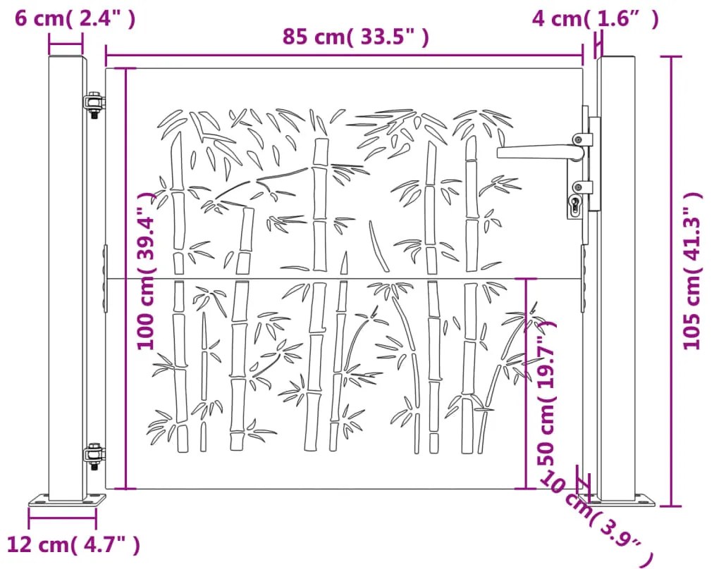 Portão de jardim 105x105 cm aço corten design bambu