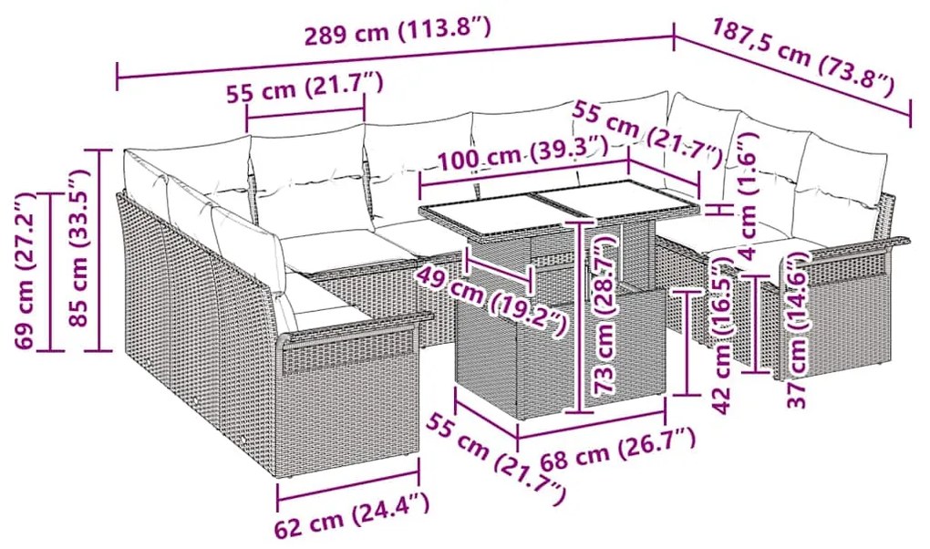 Conjunto de Sofá de Jardim vidaXL de 10 Peças com Almofadas Bege Polip