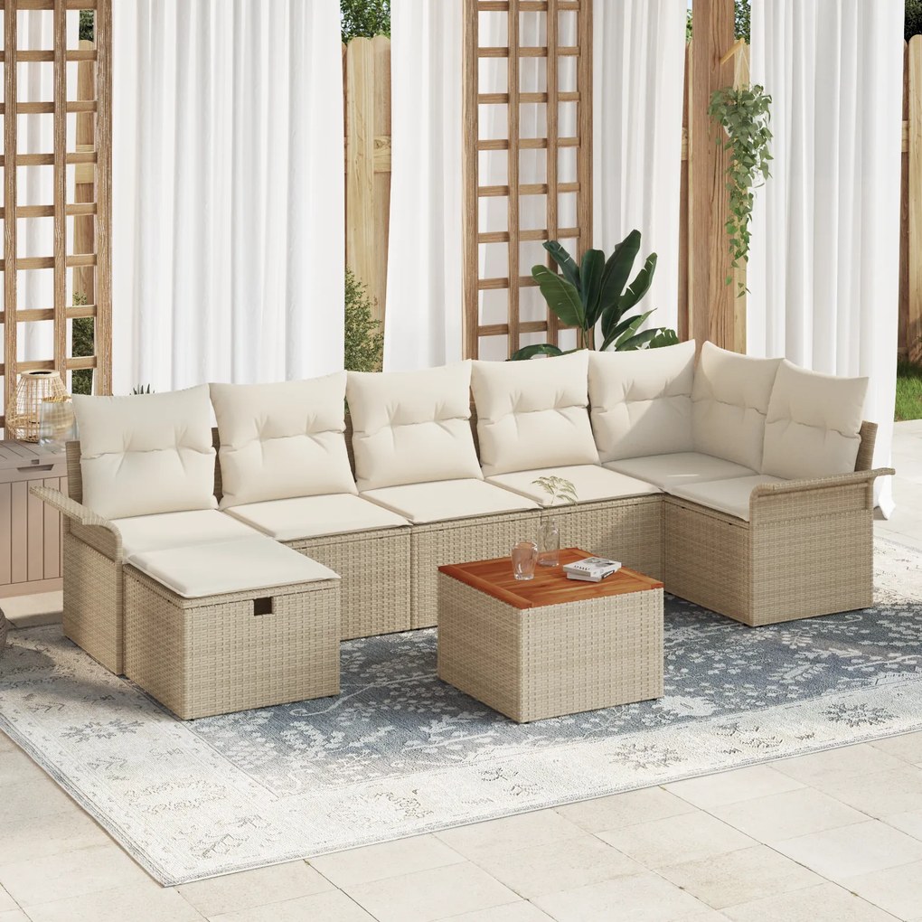 Conjunto de Sofá de Jardim com 8 Peças e Almofadas Bege Polyrattan