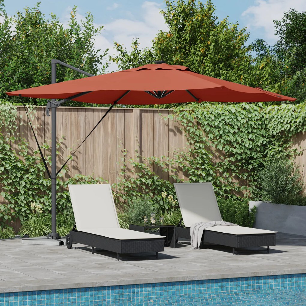 vidaXL Guarda-Sol de Braço Articulado Roma com LEDs Terracota 286x285x270 cm Alumínio
