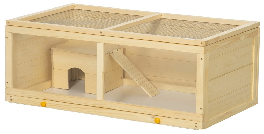 PawHut Gaiola para Hamster de Madeira Casa para Roedores com Tampa Abatível Painel de Acrílico Bandeja Amovível 100x58x38cm Madeira | Aosom Portugal