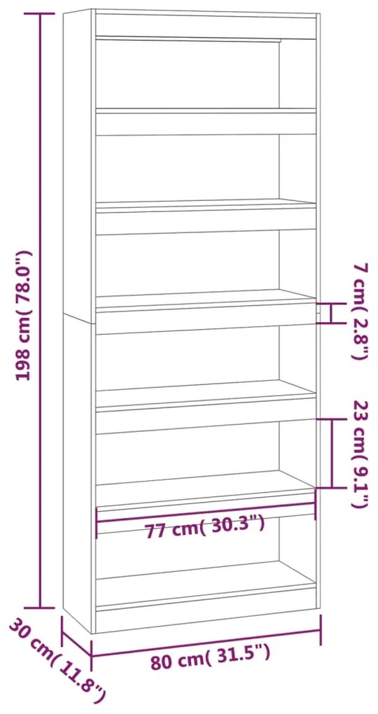 Estante/divisória 80x30x198 cm contraplacado branco brilhante