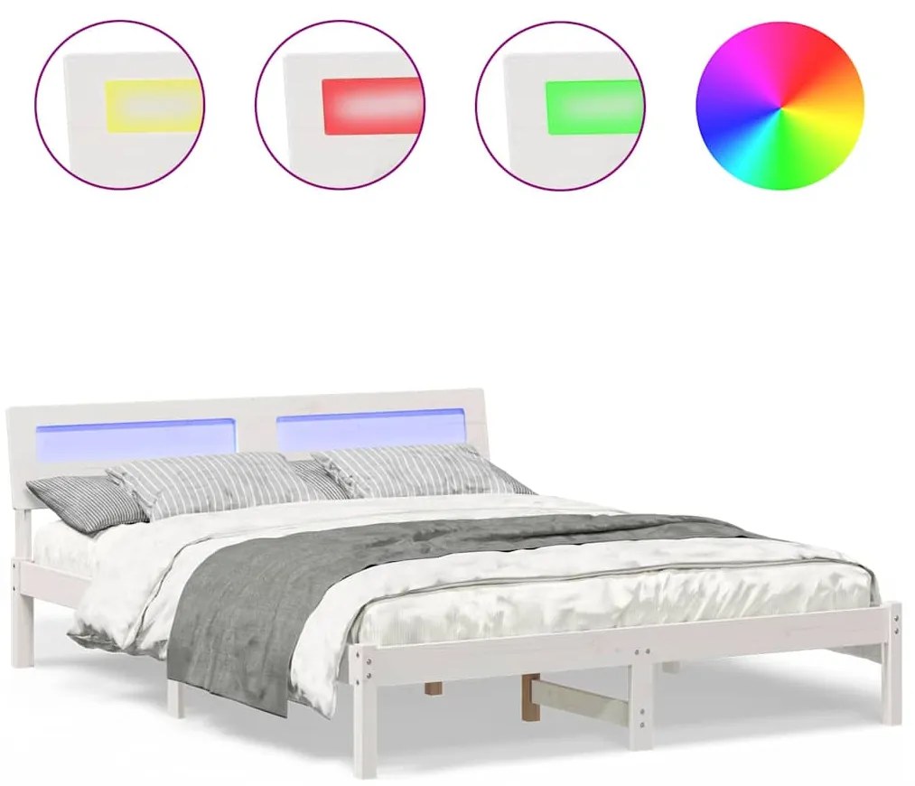 Estrutura da Cama com luzes de tira LED com cabeceira Branco 140 x 200