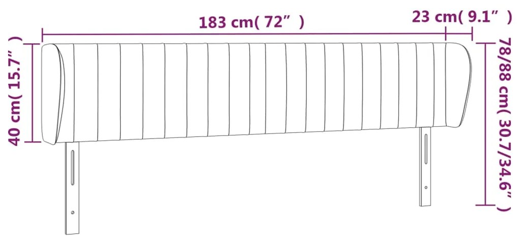 Cabeceira de cama c/ abas veludo 183x23x78/88cm azul-escuro