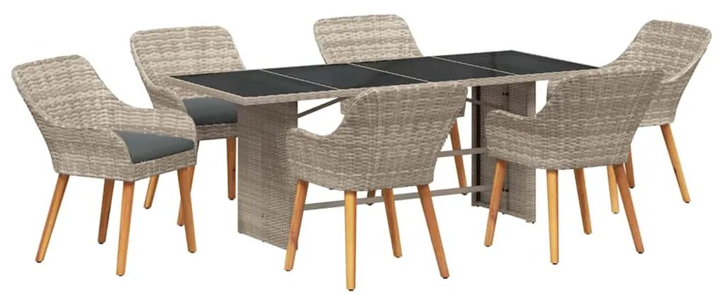 Conjunto de Jantar para Exterior 7 pcs Cinzento-claro