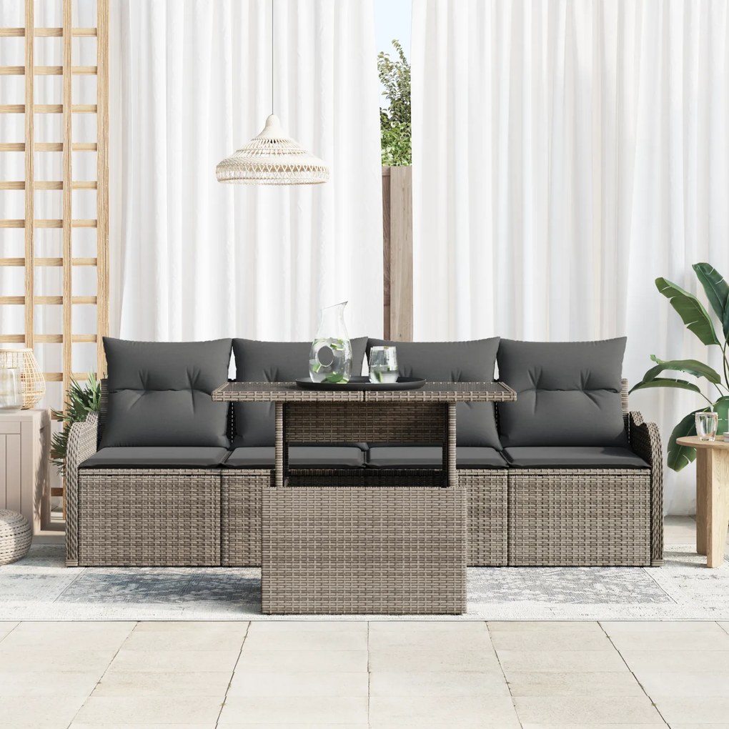Conjunto de Sofá para Jardim de 5 Peças com Almofadas Cinza Rattan de