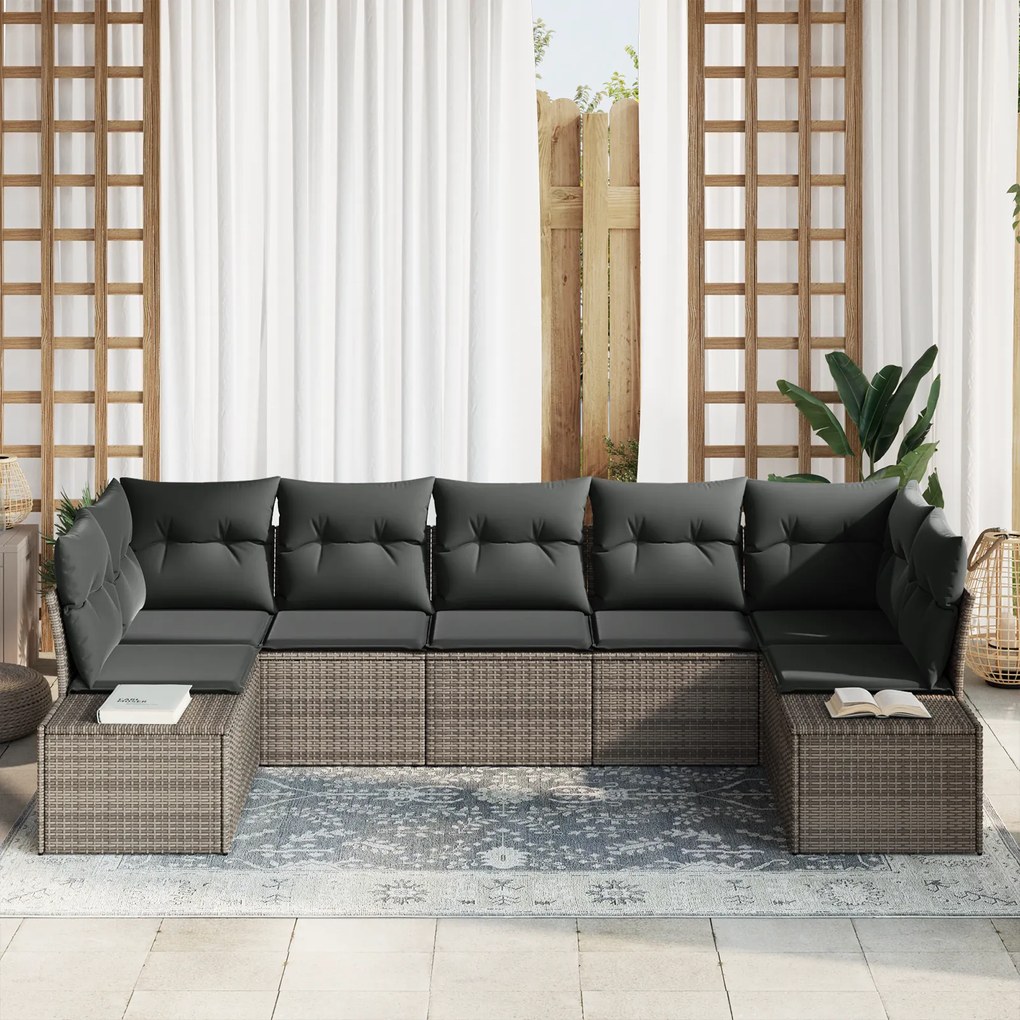 Conjunto de Sofá de Jardim de 7 Peças com Almofadas Cinza Rattan Sinté
