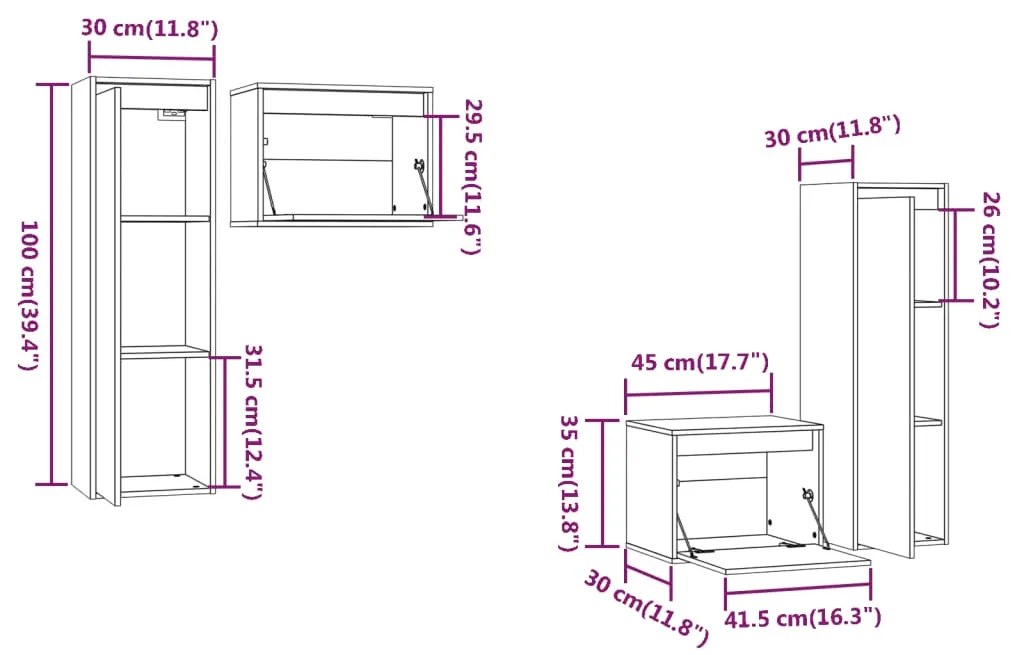 Móveis de TV 4 pcs madeira de pinho maciça branco