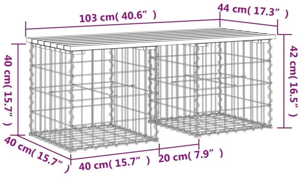 Banco de jardim c/ design gabião 103x44x42 cm pinho maciço