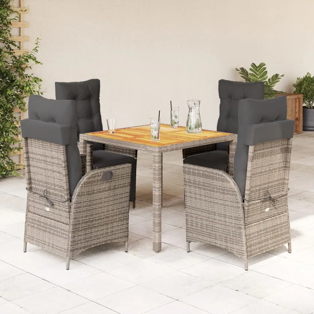 vidaXL 5 pcs conjunto de jantar p/ jardim c/ almofadões vime PE cinza