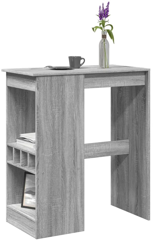 Mesa de bar com prateleiras derivados madeira cinzento sonoma