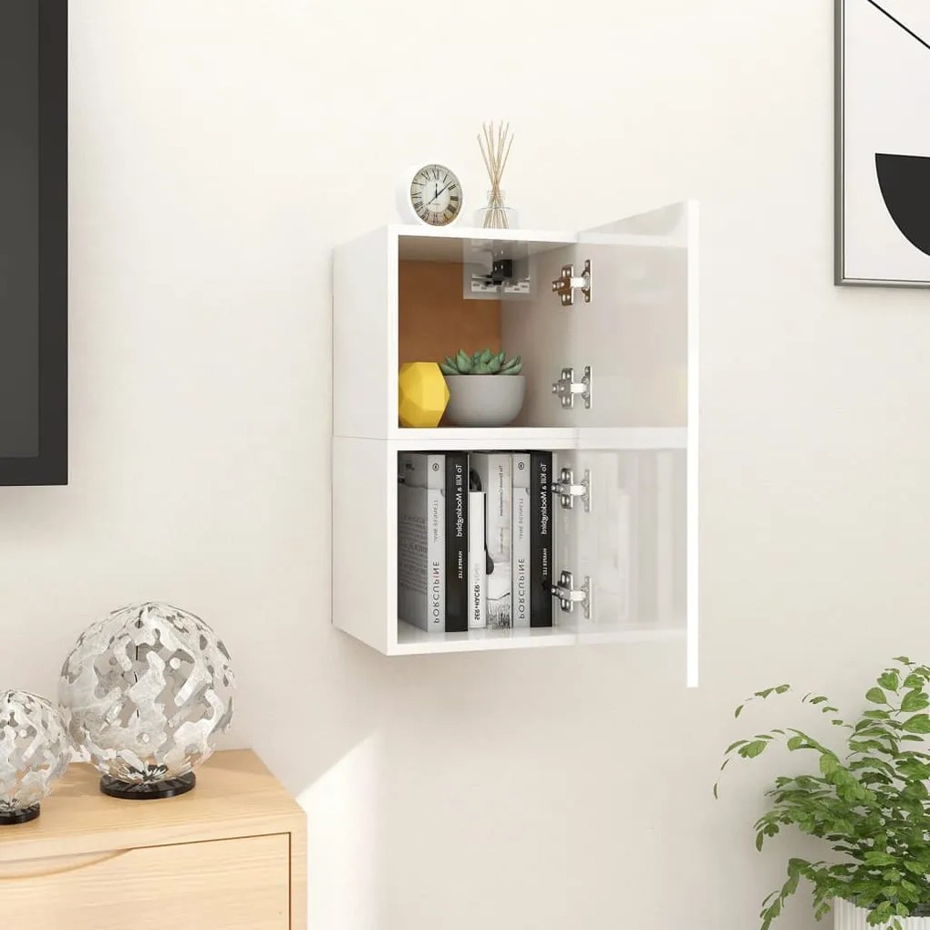 vidaXL Móvel de TV de parede 2 pcs 30,5x30x30 cm branco brilhante