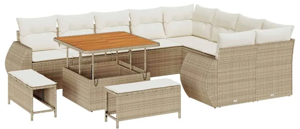 Conjunto de Sofás para Jardim com 12 Peças e Almofadas Beiges em Ratta