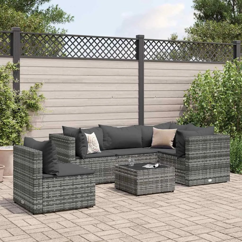 vidaXL 6 pcs conjunto lounge de jardim c/ almofadões vime PE cinzento