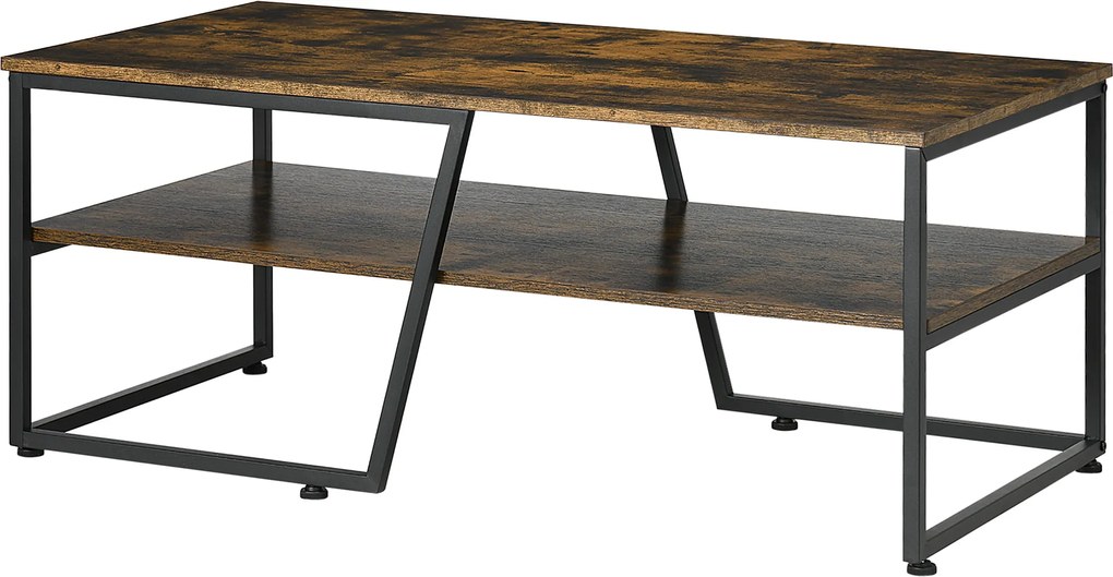 Mesa de centro retangular de estilo industrial com 1 tampo e 1 prateleira de arrumação em metal, 106 x 55 x 45 cm