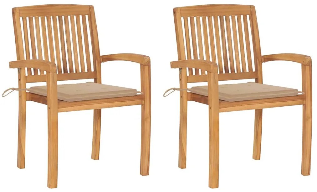 vidaXL Cadeiras de jardim c/ almofadões beges 2 pcs teca maciça
