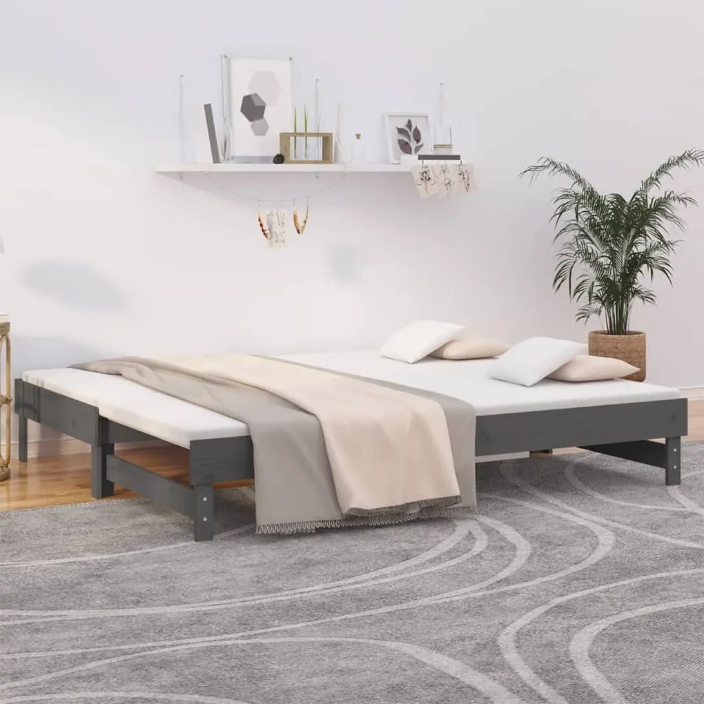 vidaXL Sofá-cama de puxar 2x(90x200) cm pinho maciço cinza