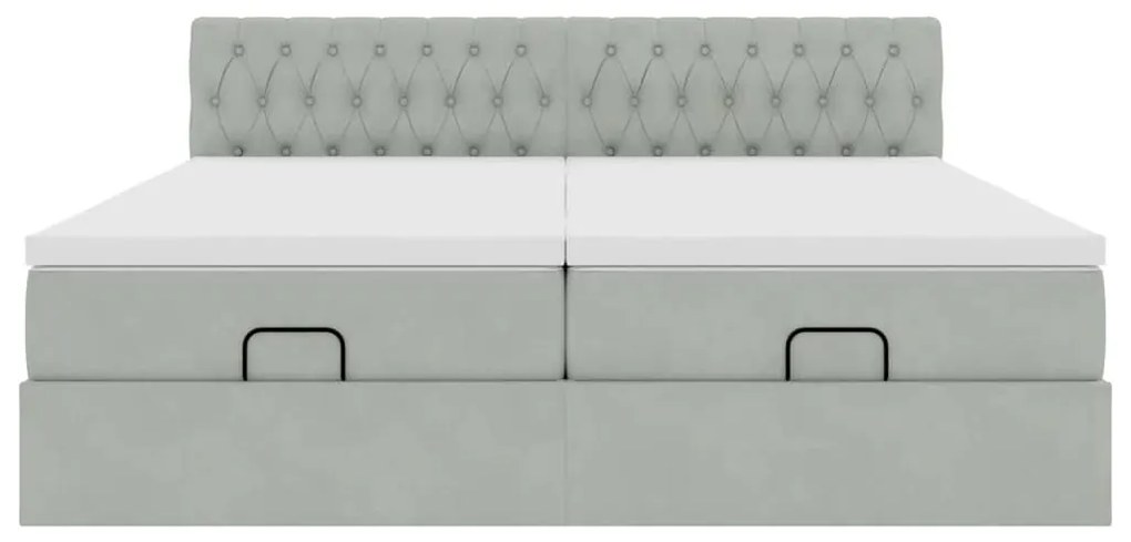 Estrutura cama otomana colchões 160x200cm veludo cinzento claro