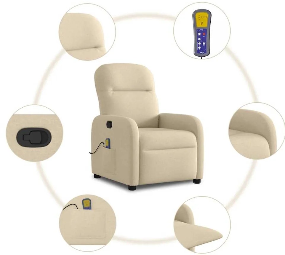 Poltrona de massagens reclinável tecido cor creme