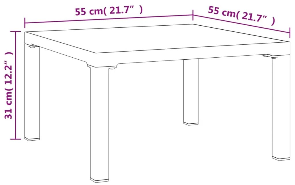 Mesa de centro de jardim 55x55x31 cm DPC e aço cinzento