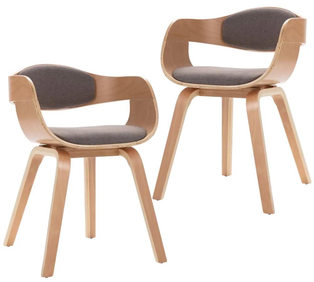 Cadeiras jantar 2pcs madeira curvada e tecido cinza-acastanhado