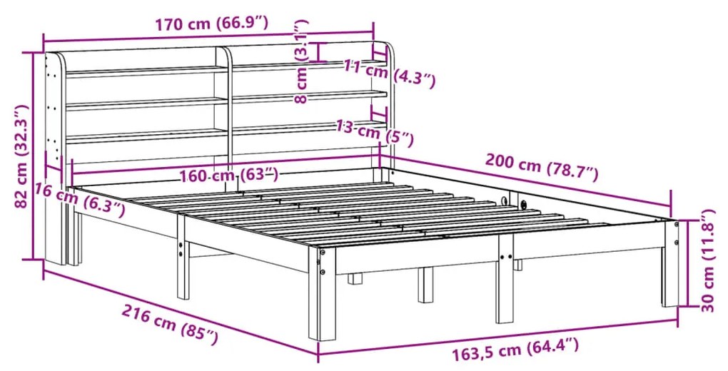 Estrutura de cama com cabeceira 160x200 cm pinho maciço branco