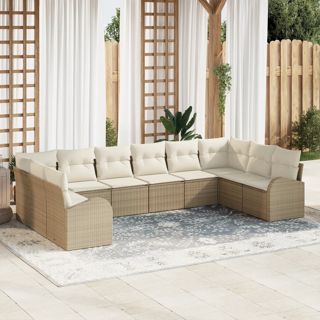 Conjunto de Sofá de Jardim vidaXL com Almofadas Bege Poly Rattan 10 Pe