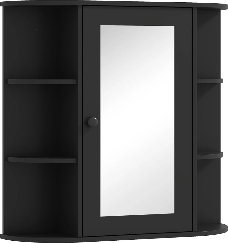 HOMCOM Espelho Armário de Banheiro com 6 Prateleiras Abertas e 2 Fechadas em Madeira e Vidro 66x17x63 cm Preto | Aosom Portugal