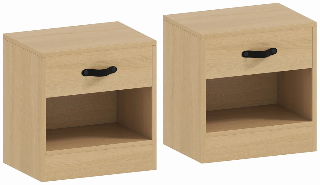 Conjunto de 2 Mesas de Cabeceira para Dormitório Estreitas com Gaveta e Compartimento Aberto 39x28x41 cm Madeira