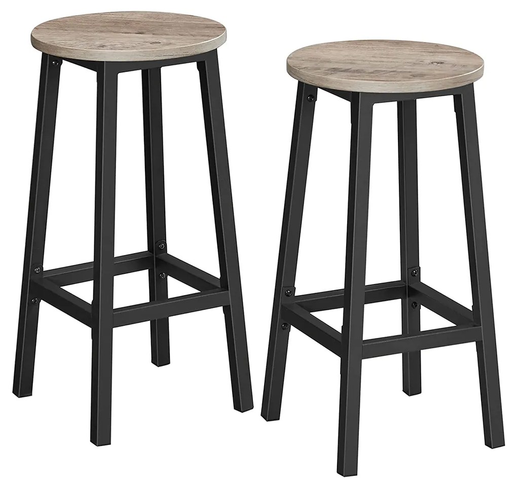 Conjunto de 2 bancos de bar VASAGLE, cadeiras de cozinha com estrutura de aço resistente, altura 65 cm, redondo, fácil montagem, estilo industrial, cinza-preto LBC032B02